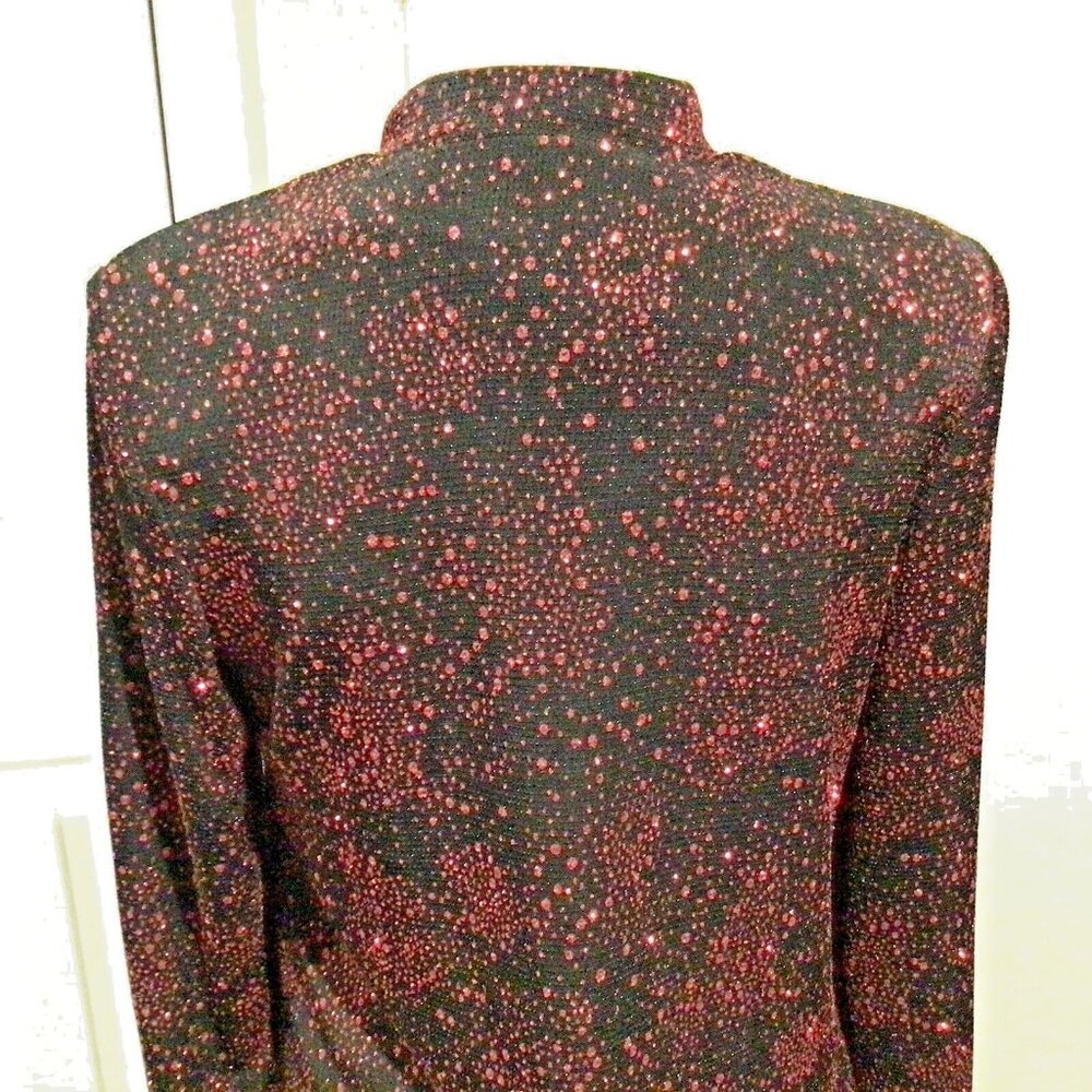R & M Collection Women Knit Top Jacket Combo Blk Red Sparkle Evening Sweater Med - Picture 5 of 12